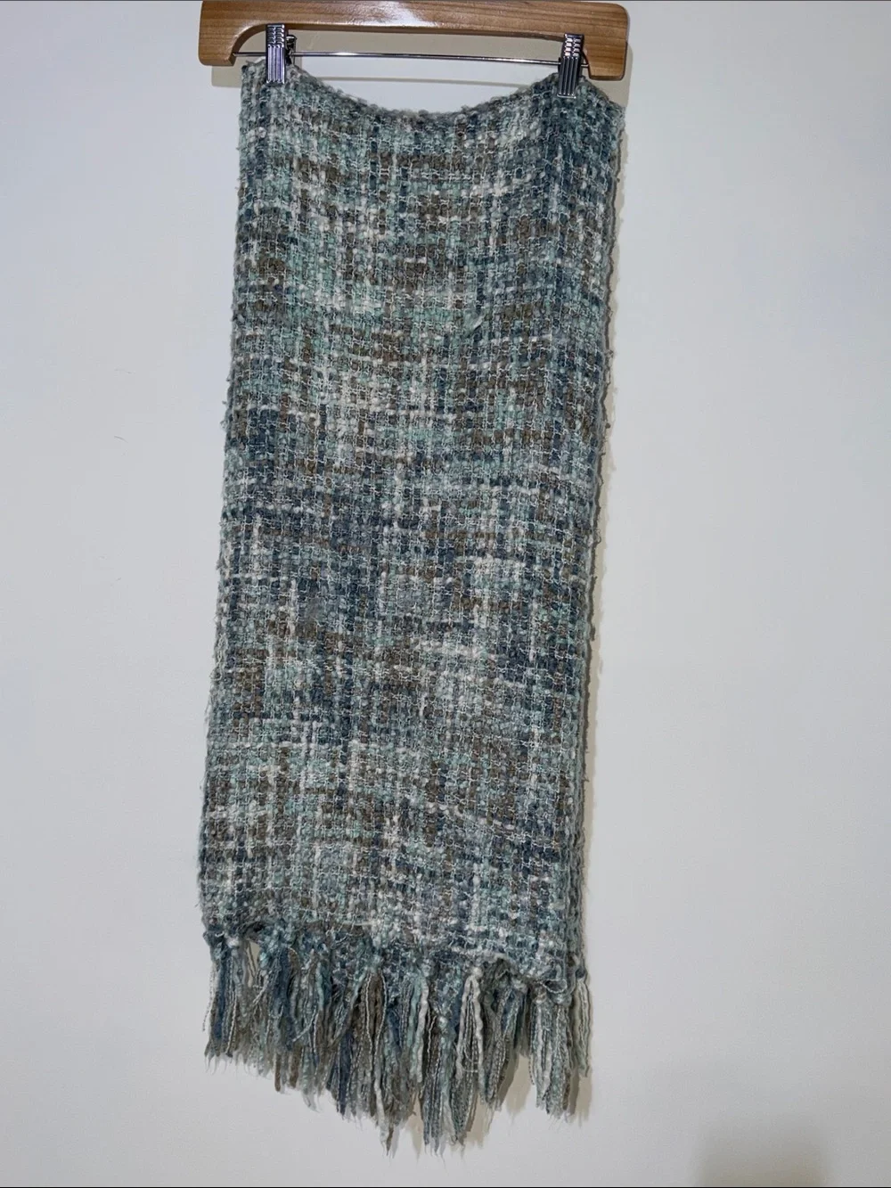 Cozy Woven Fringe Throw Blanket in Teal and Gray